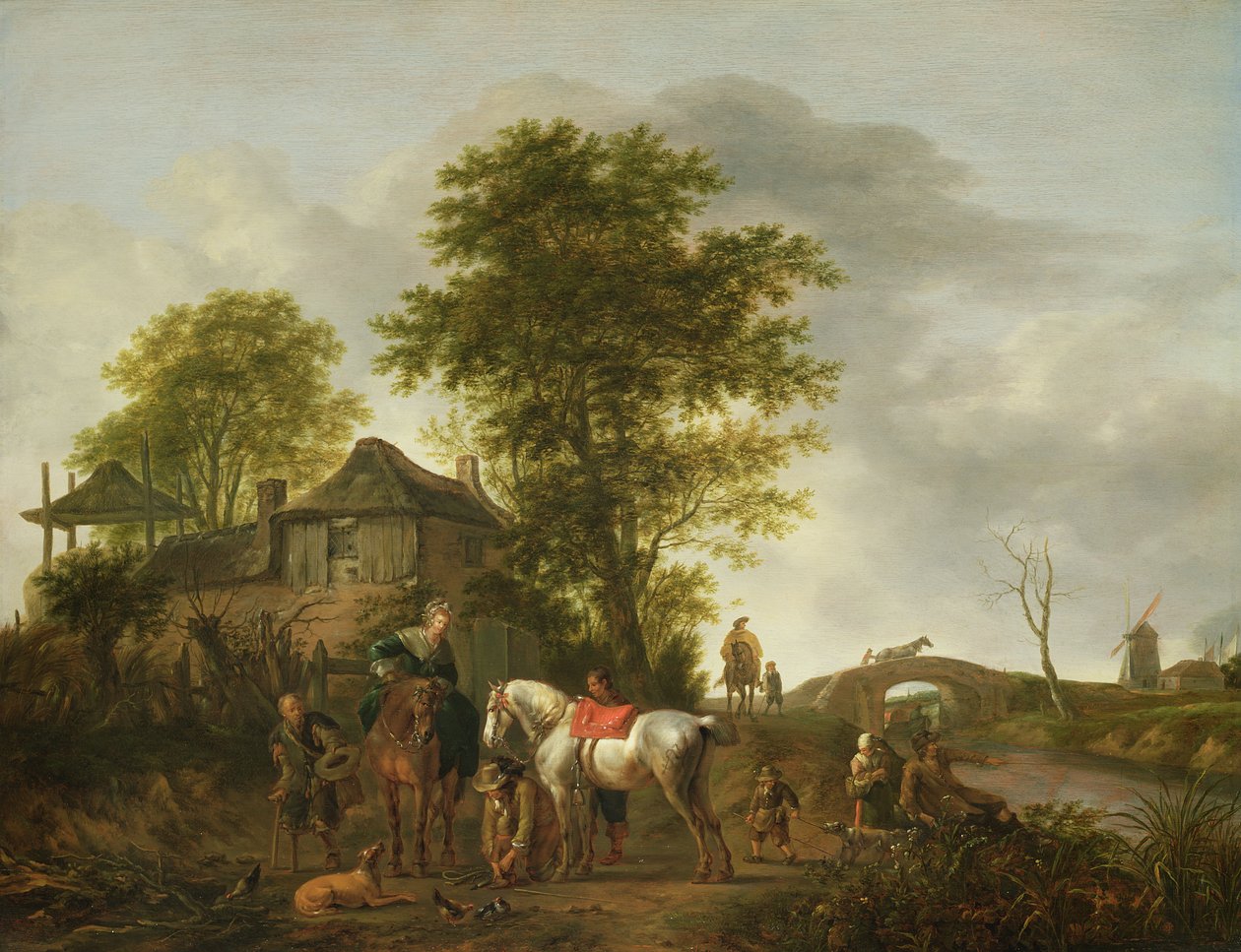 コテージと騎手がいる風景 作： Pieter WouwermansまたはWouwerman