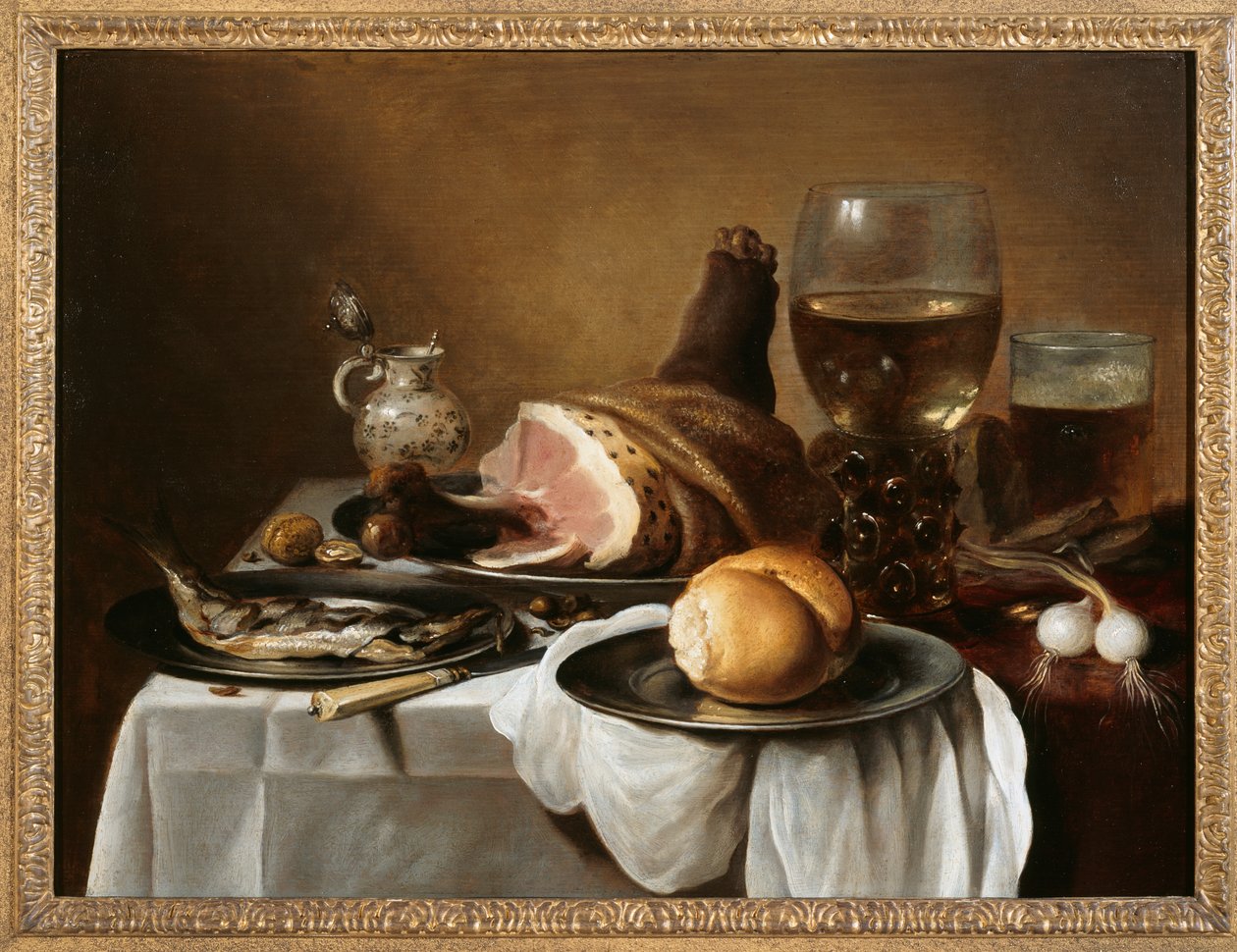朝食の作品、1640年頃（パネルに油彩） 作： ピーター・クレエス