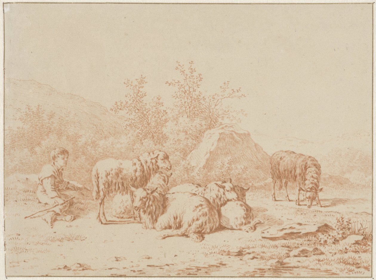 羊飼いと彼の群れのいる風景 作： Pieter de Goje