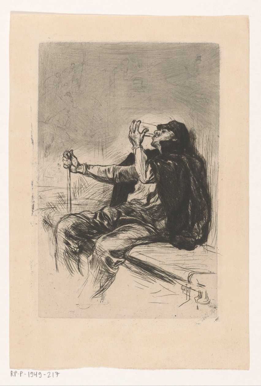杖を持った飲酒男性 作： Pieter de Josselin