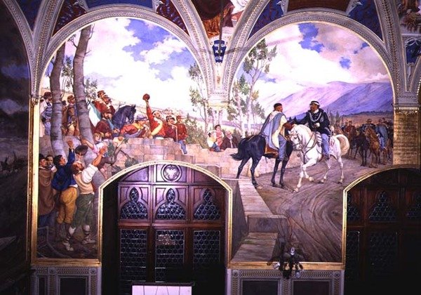 1860年10月26日、イタリア、1886年、テアーノでのジュゼッペガリバルディ（1807-82）とヴィットリオエマヌエーレ2世（1820-78）の会談（詳細は106238を参照） 作： ピエトロ・アルディ