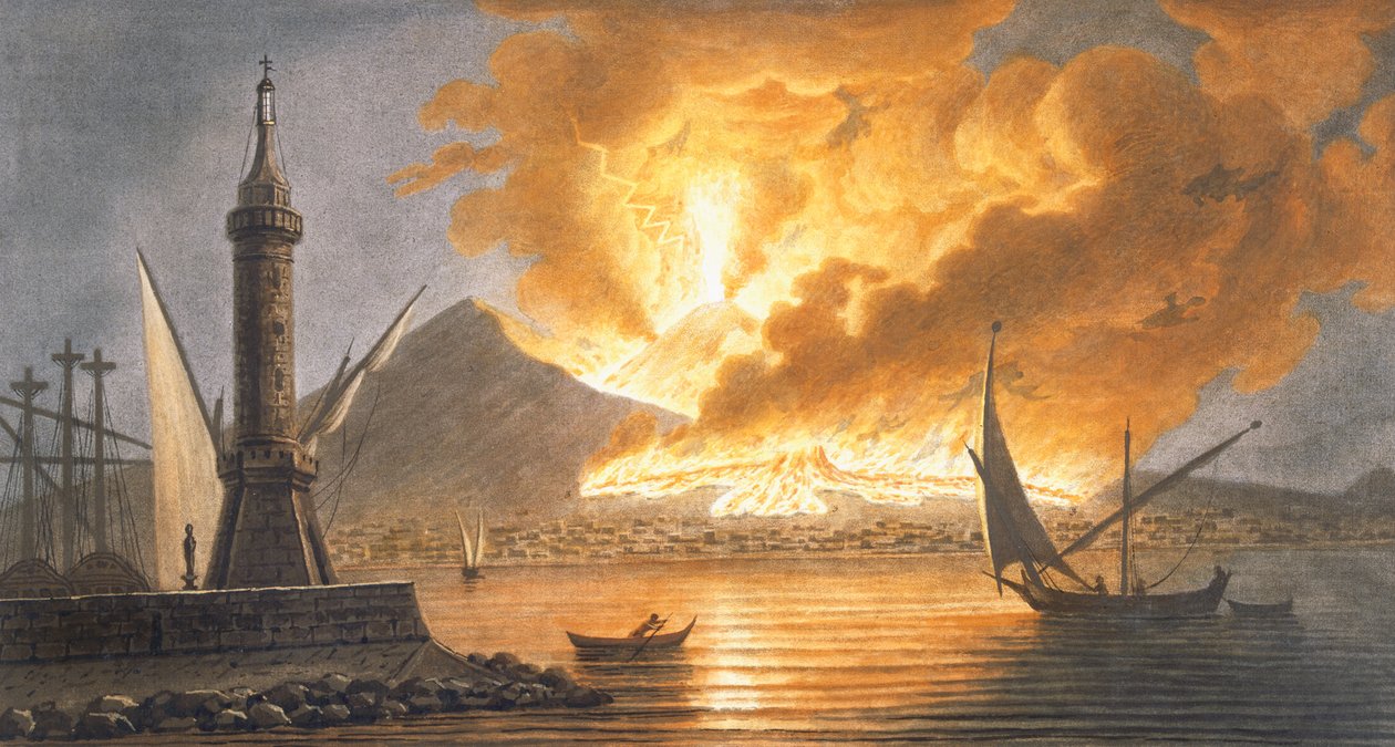 1767年10月20日の夜のナポリのほくろからのベスビオ火山の大噴火の様子、ウィリアムハミルト卿による「カンピフレグレイ：2つのシチリアの火山の観察」のプレート6 作： ピエトロファブリス