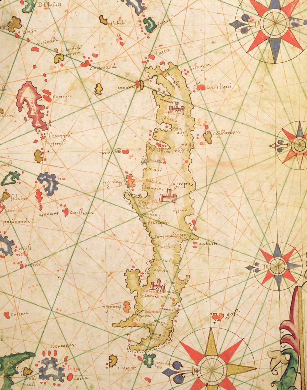 海事地図からのクレタ島、1651年（ベラムのインク）（330925からの詳細） 作： ピエトロ・ジョヴァンニ・プルーン