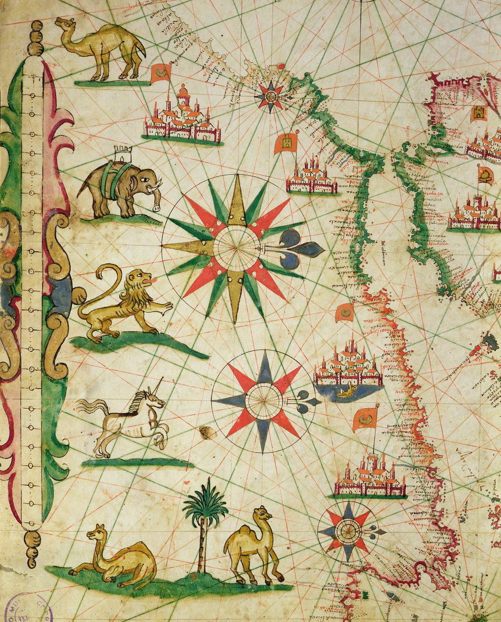 北アフリカ沿岸、海図1651（ベラムのインク）（詳細は330919から） 作： ピエトロ・ジョヴァンニ・プルーン