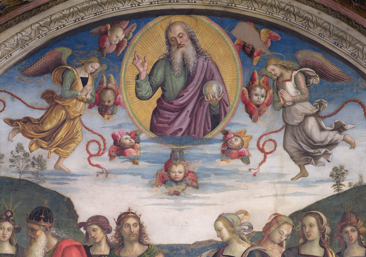 サラ・デル・ウディエンツァ、1496-1500からの預言者とシビルと栄光の永遠の父 作： ピエトロ・ペルジーノ