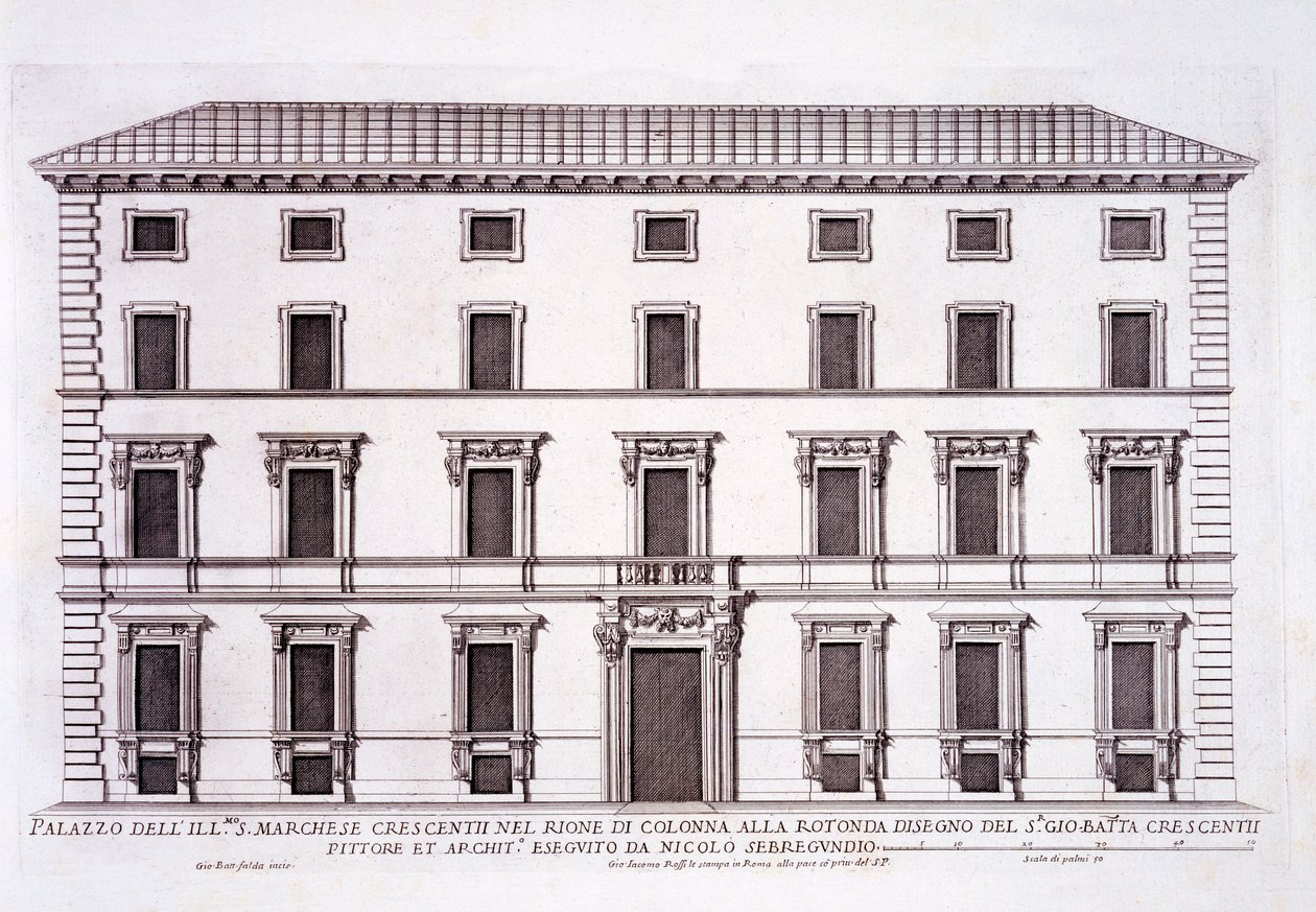 ローマのマルケスジョヴァンニバティスタクレセンティのパラッツォ、「ローマ広場」のパートII、1670年代に出版 作： ピエトロフェレリオ