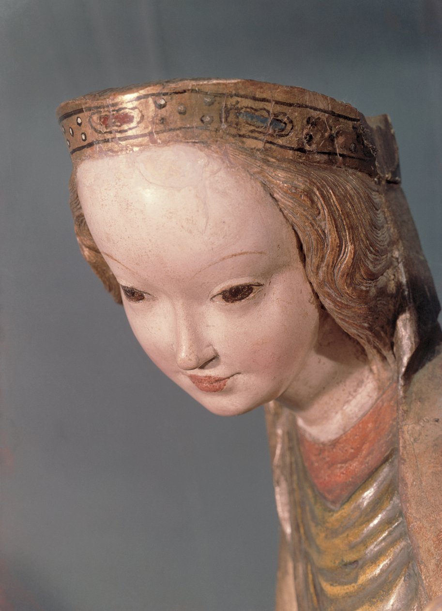 聖母子、聖母の頭の詳細、c.1400 作： ポーランド語学校