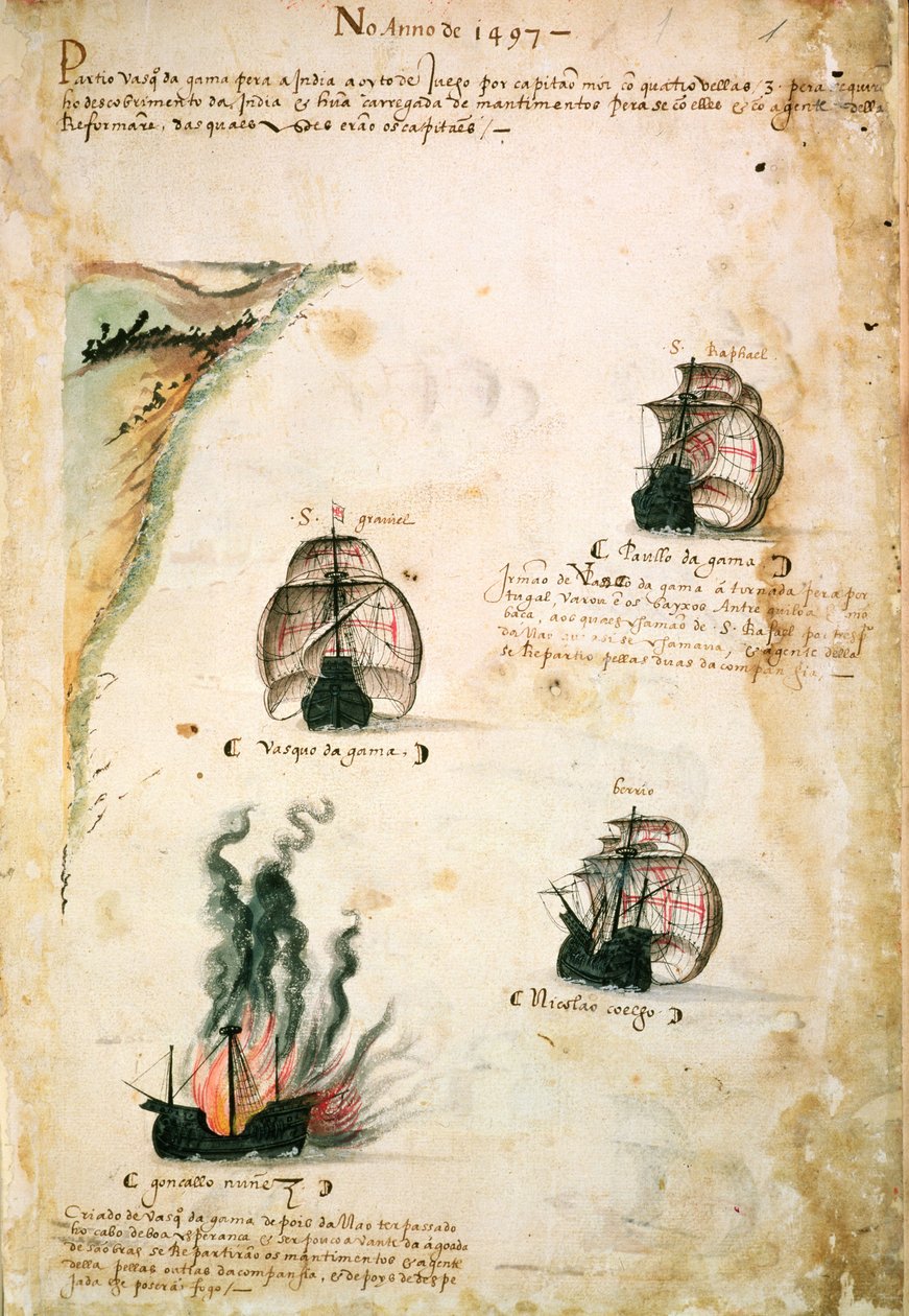1497年に「Libro das Armadas」からバスコダガマ（1469〜1524年頃）に出発 作： ポルトガル語学校