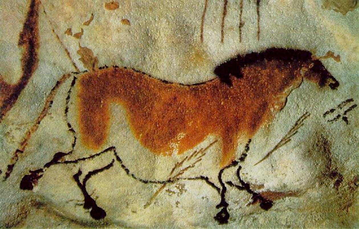 馬、紀元前15、000年から10、000年頃（石の上の色素） 作： 先史時代