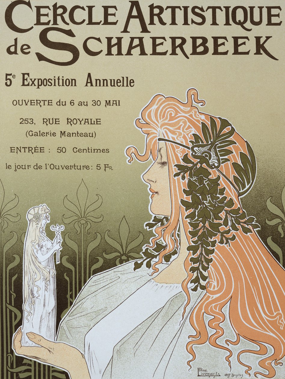 「スカールベークの芸術サークル、第5回年次展」の広告ポスターの複製、ギャラリーマントー、1897 作： プライベートライブモント