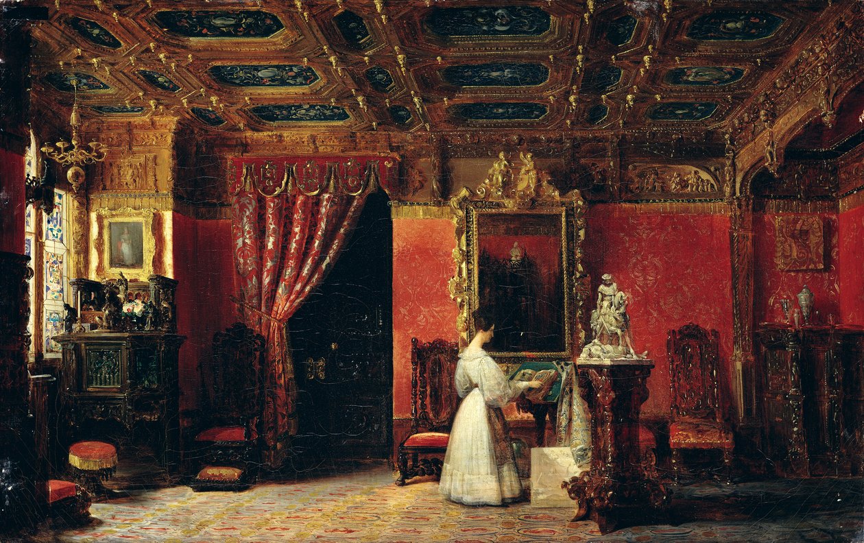 1836年、パレデチュイルリーのゴシック様式のスタジオにいるマリードルレアン王女（1813-39年） 作： Prosper LafayeまたはLafait
