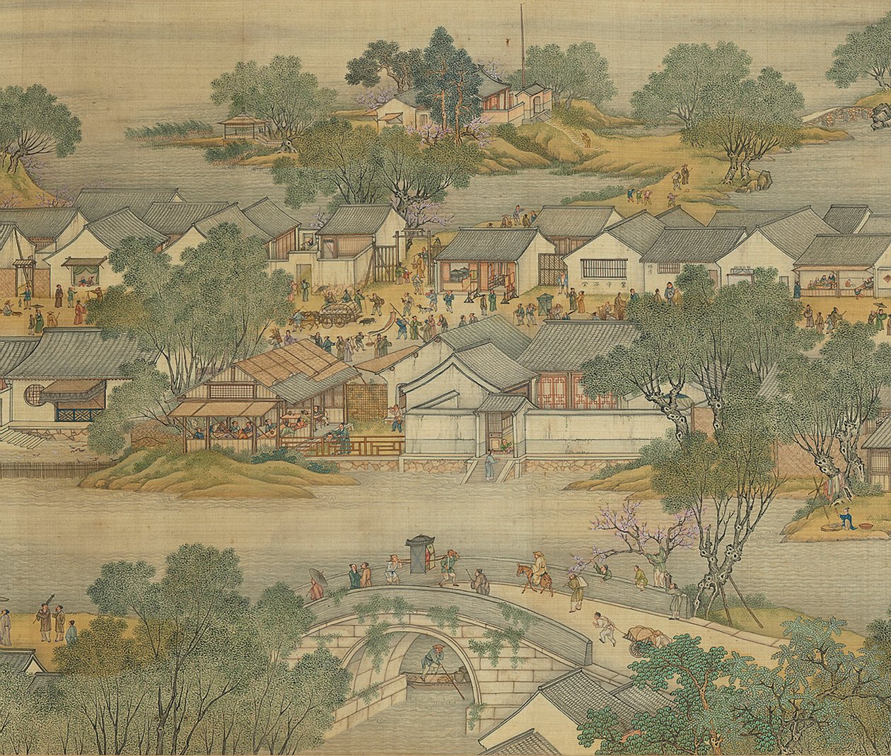 清明祭中の川沿い清宮版、手巻、1736年 作： 清王朝の中国語学校