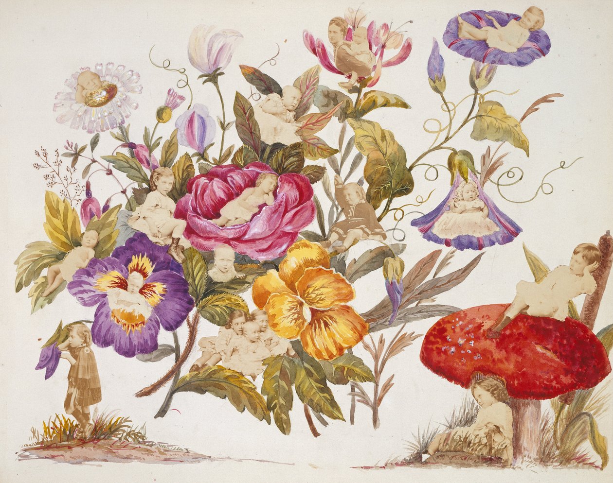 写真を組み込んだプリンセスオブウェールズのアレクサンドラが描いたデザインのアルバム、1866-1869 作： 女王アレクサンドラ