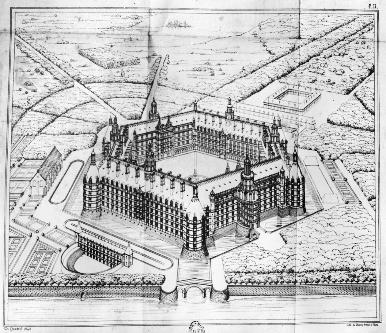 テルメ修道院の再建、パリのチャールズレノルマン（1802-59）による「ラベレとルネサンスの建築」のイラスト、1840年発行 作： クエステル