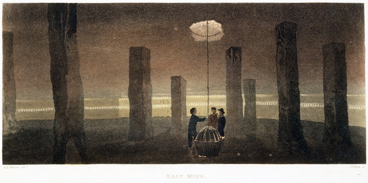 塩鉱山、チェシャー、J。ブラック彫刻、1814年（着色されたアクアチント） 作： マーテン後のRH
