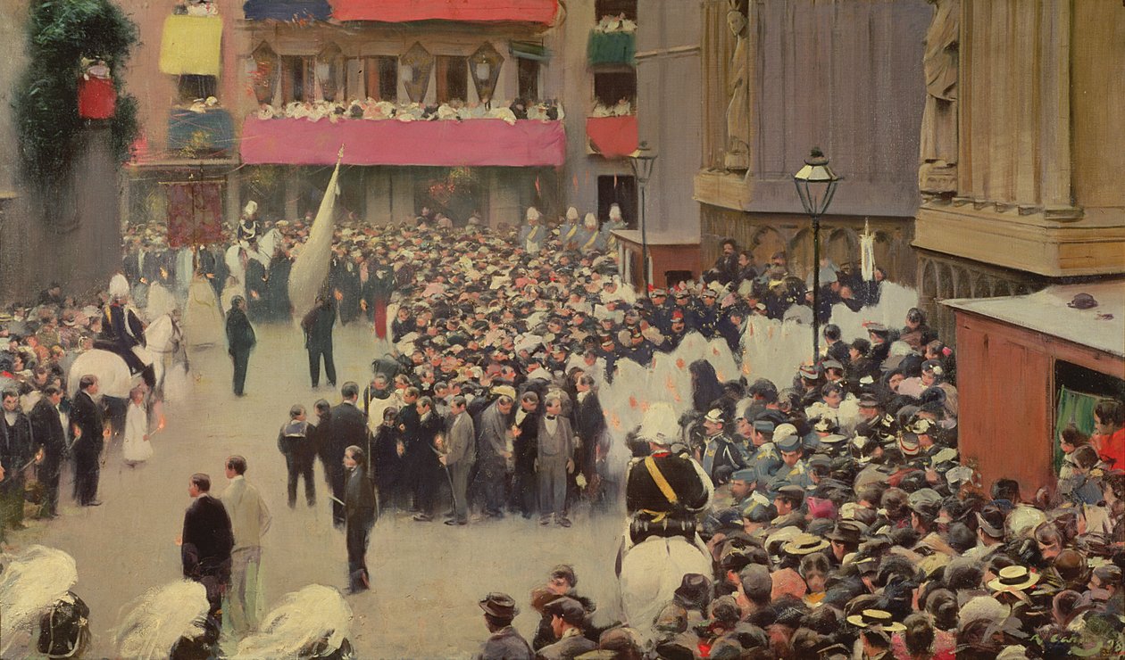 1898年、サンタマリアデルマール教会を去るコーパスクリスティ行列 作： ラモン・カサス・イ・カルボ