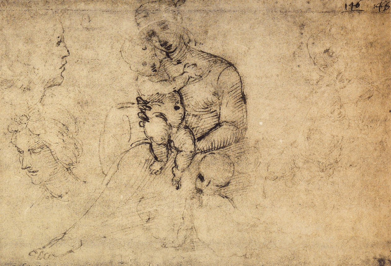 マドンナと子供の研究;ラファエルの絵。ルーブル美術館、パリ 作： ラファエロサンツィオラファエル