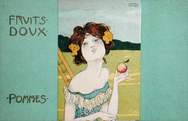 リンゴ、甘い果物」、ポストカード、c.1900（リトグラフ 作： ラファエル・キルヒナー
