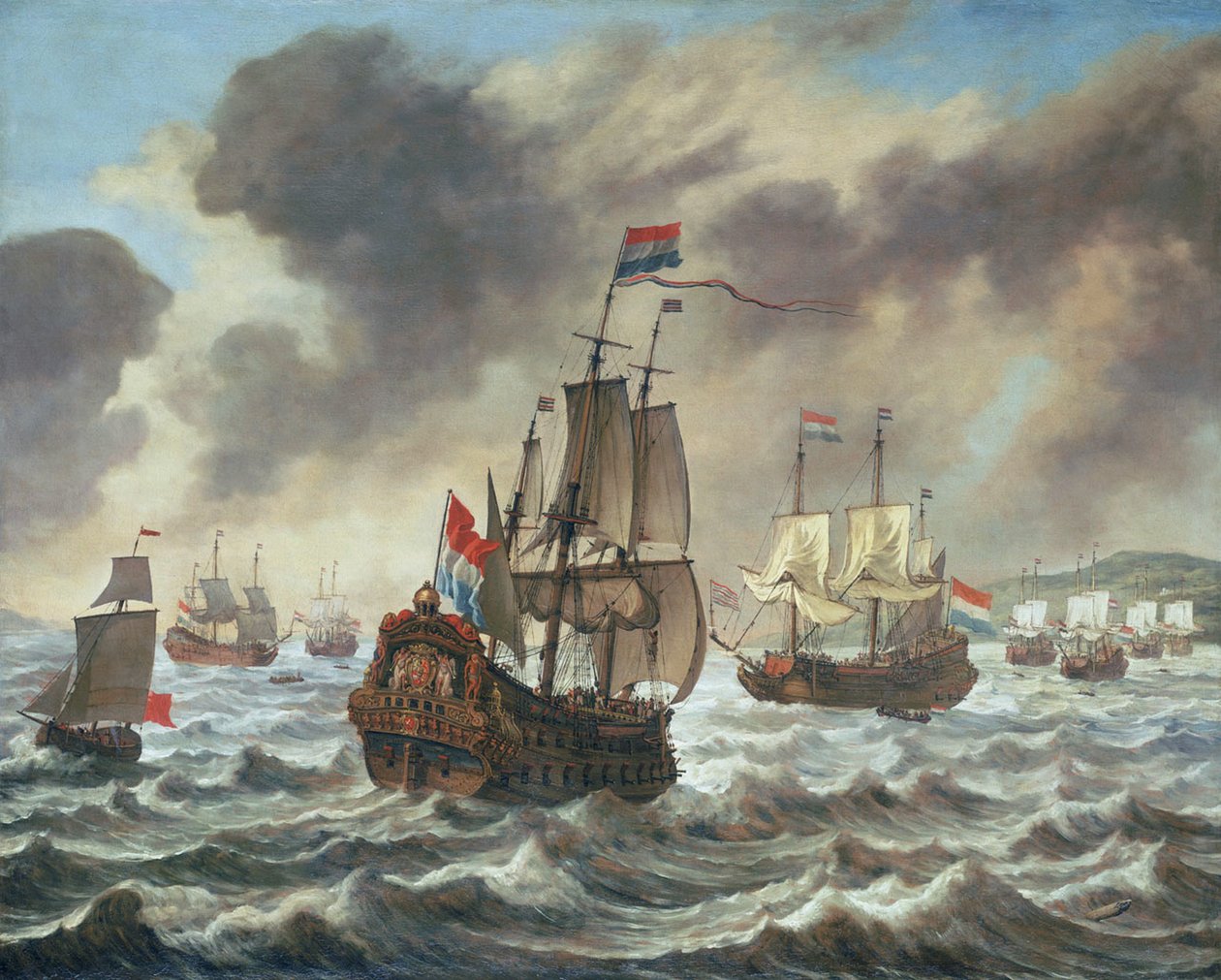 1639年10月21日、ダウンズの戦いの前に、トランプの旗艦「アメリア」を披露 作： Reinier Nooms
