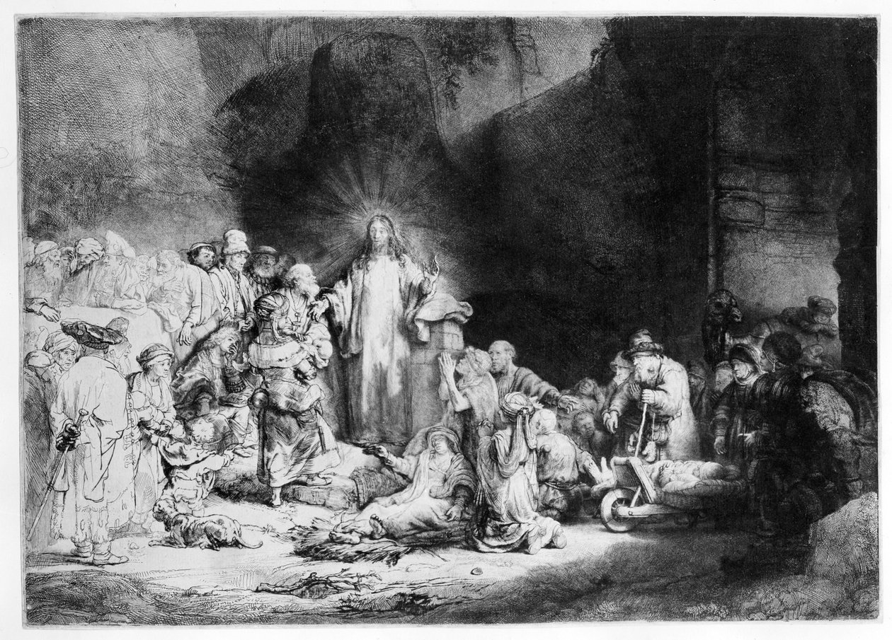 岩だらけの風景で説教するキリスト、1645年頃 作： レンブラント・ファン・レイン