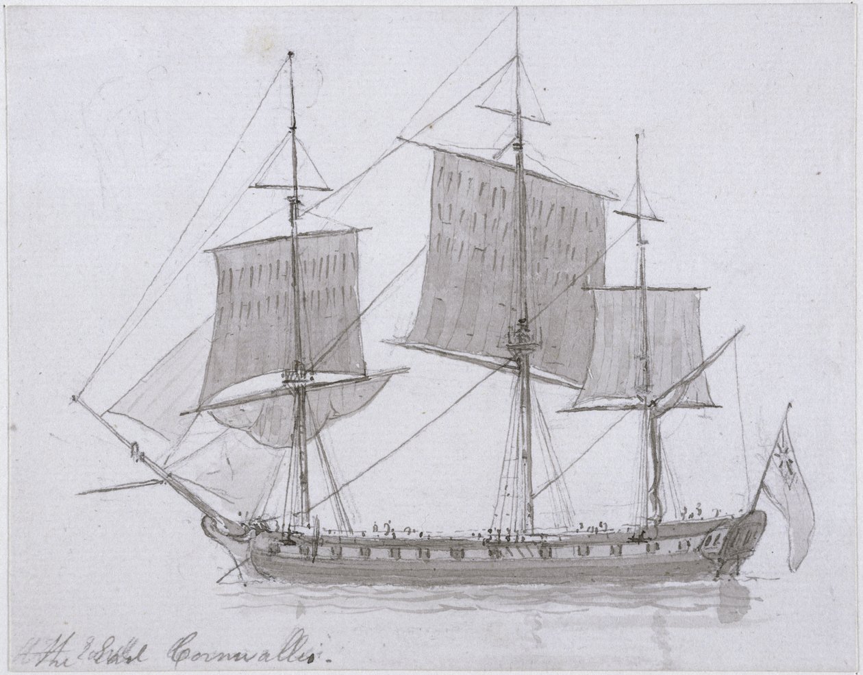 アールコーンウォリス、1786-94年頃（ペンとインク、紙で洗う） 作： エドワード・トーマス・ダニエル牧師
