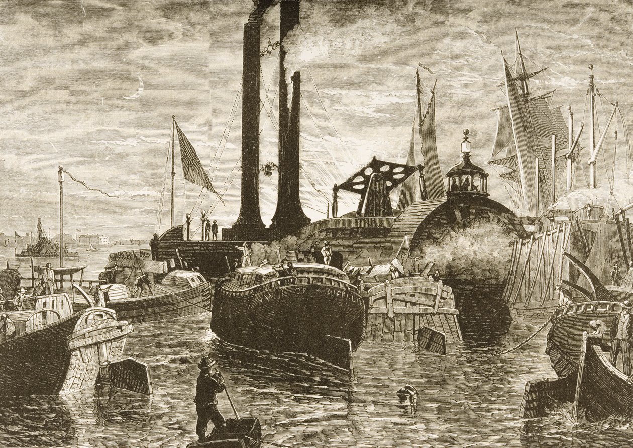 1870年代のニューヨーク港の穀物艦隊、1880年頃 作： サミュエル・マニング牧師