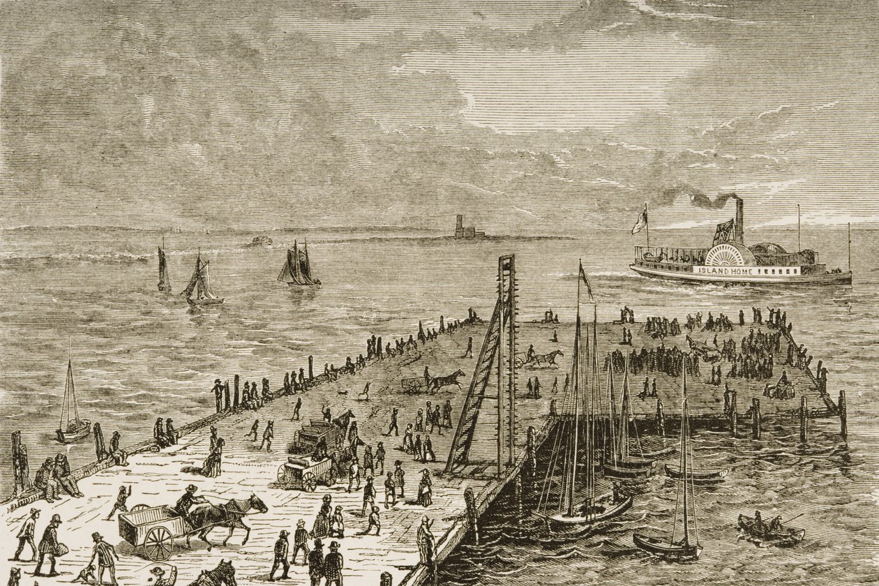 1880年代、マサチューセッツ州ナンタケット島の埠頭、1880年頃 作： サミュエル・マニング牧師