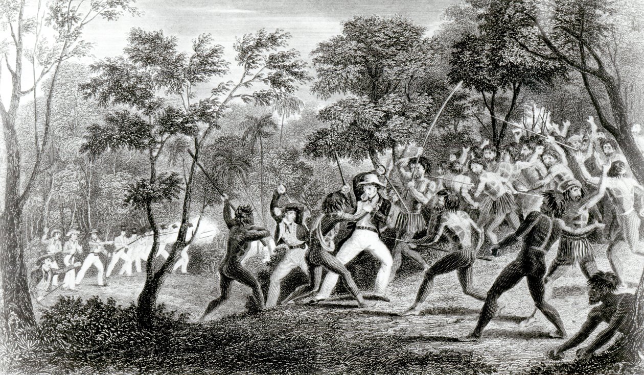1831年にエドワードフィンデンによって刻まれたガンビア諸島原住民の攻撃 作： リチャード・B・ビーチー