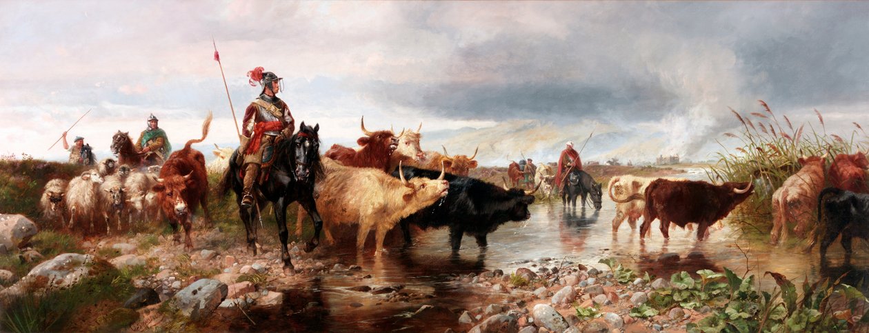 イギリスの城へのボーダーレイド、1880 作： リチャード・ビービス