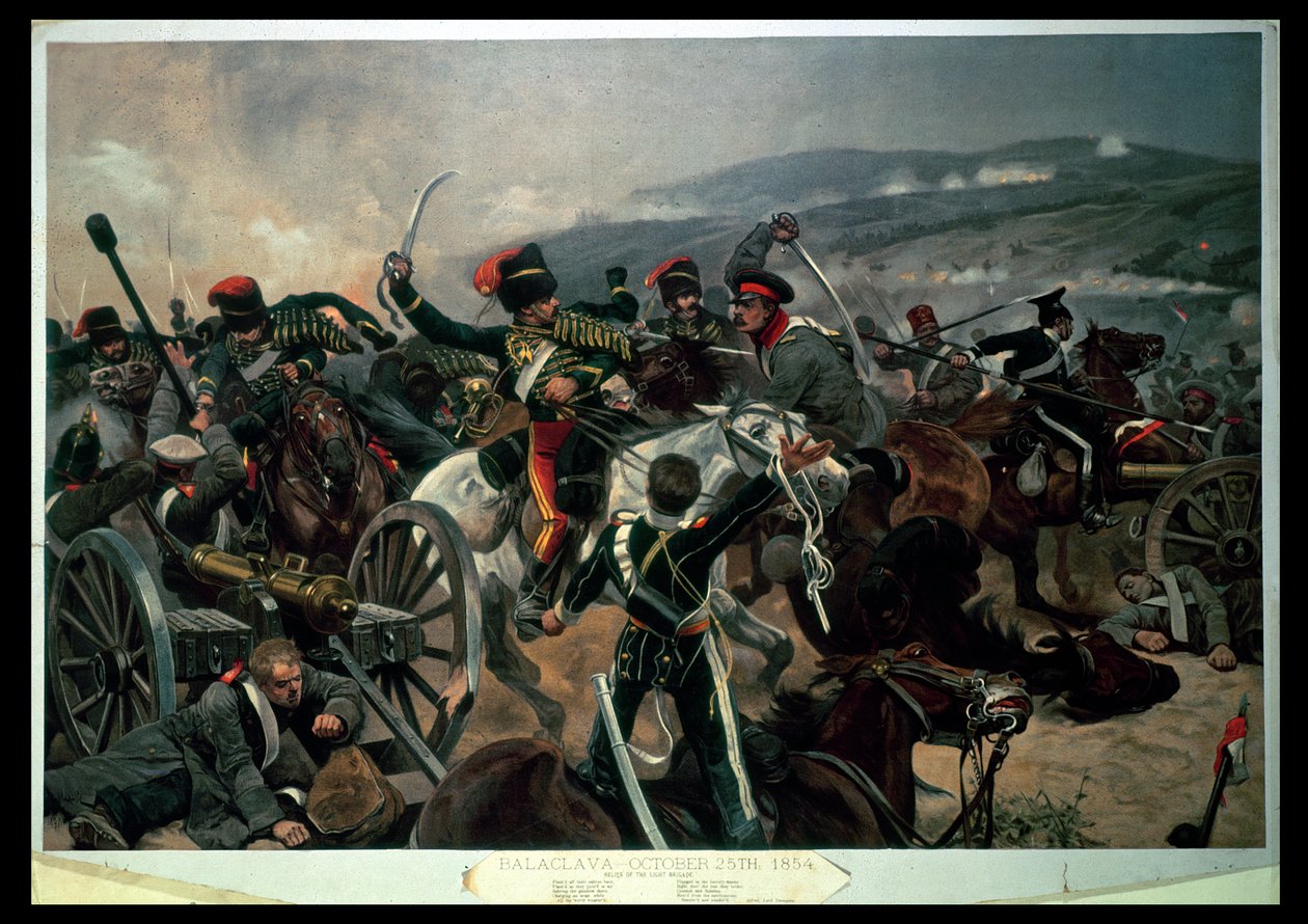 1854年10月25日、バラクラバの戦い、光旅団の救援（カラープリント） 作： リチャード・カトン・ウッドビル・ジュニア