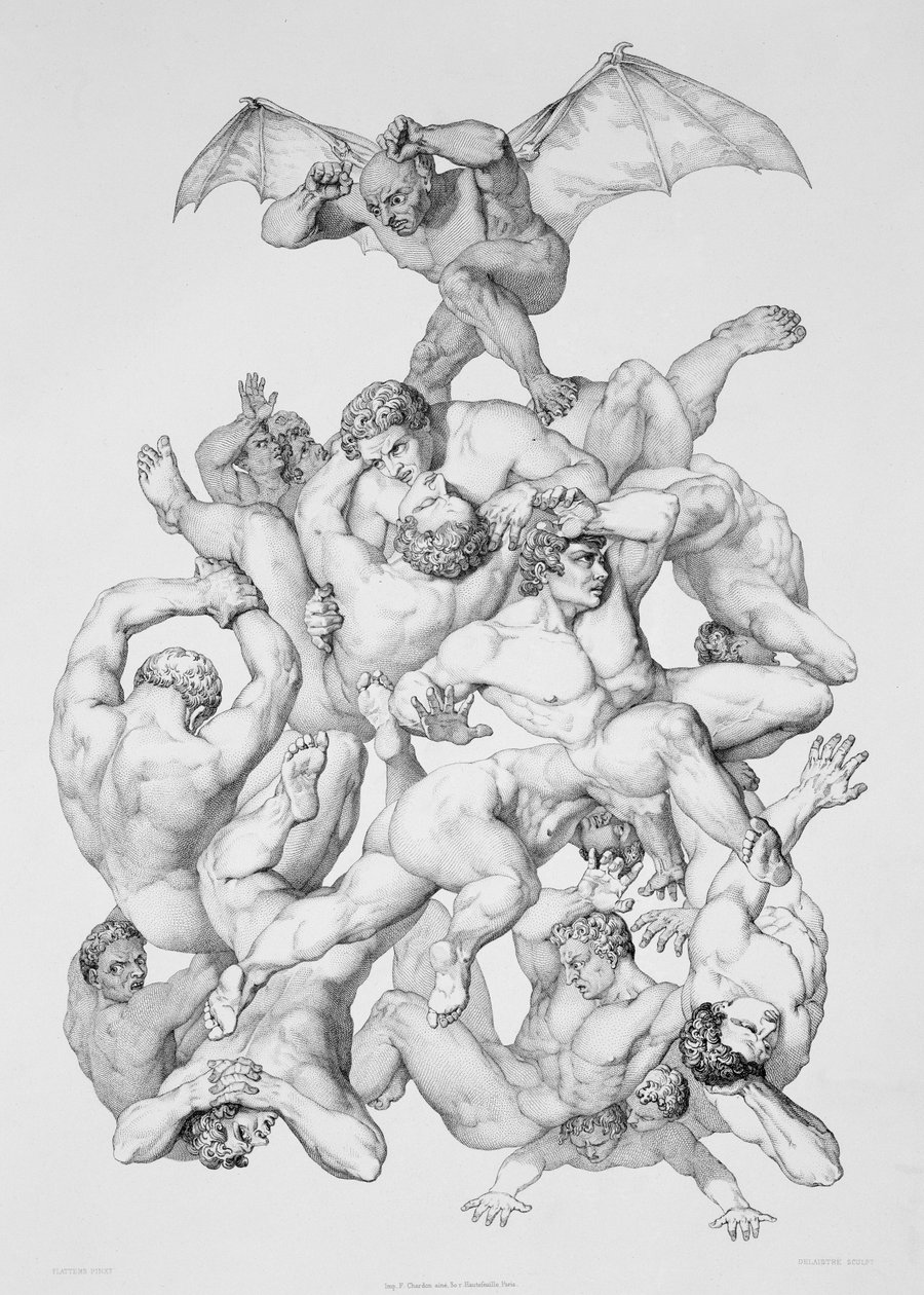 ベルゼブブは堕天使を追放し、ジョン・ミルトン（1608-74）による「パラダイス・ロスト」の版のイラストはパリ1868年に出版されました 作： リチャード・エドモンド・フラッターズ