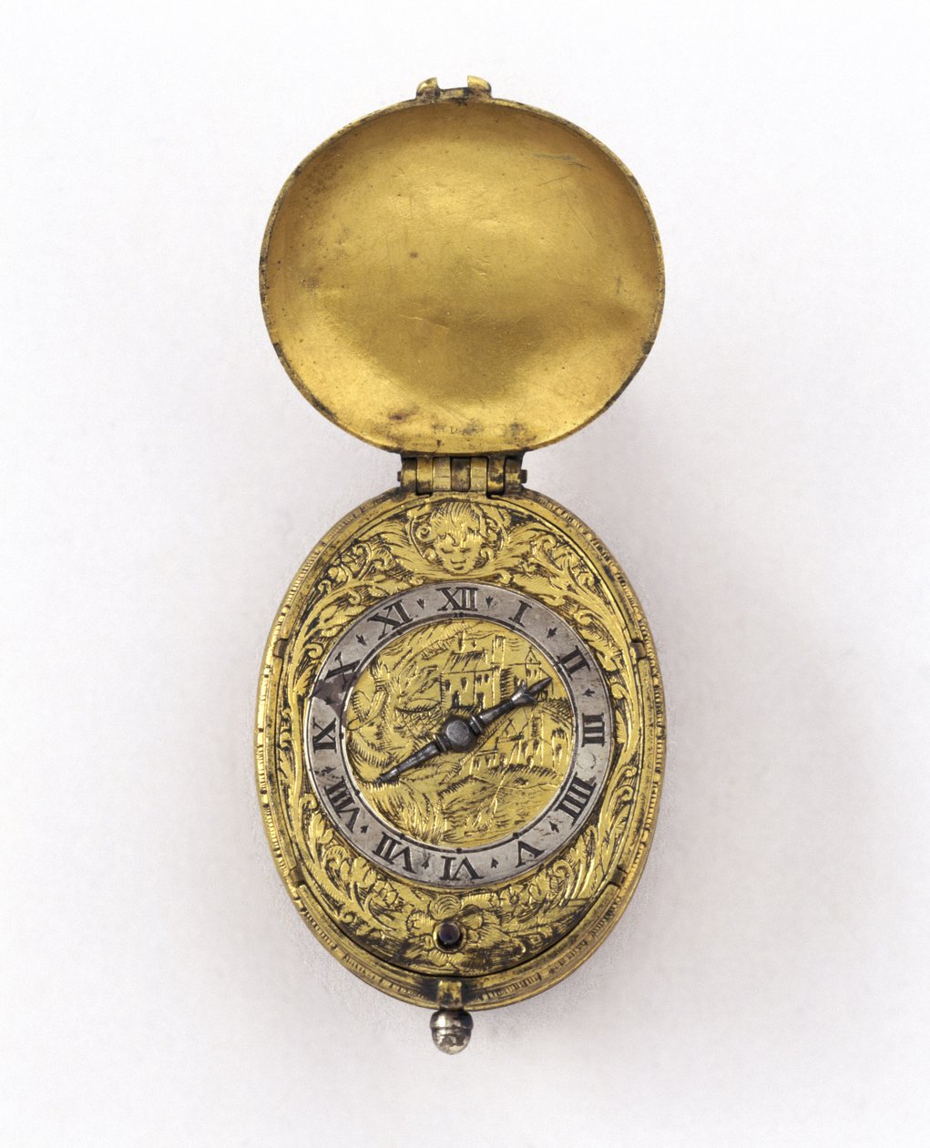 オーバルヴァージエスケープメントウォッチ、c.1630（シルバー＆ゴールドメタル） 作： リチャード・ジャクソン