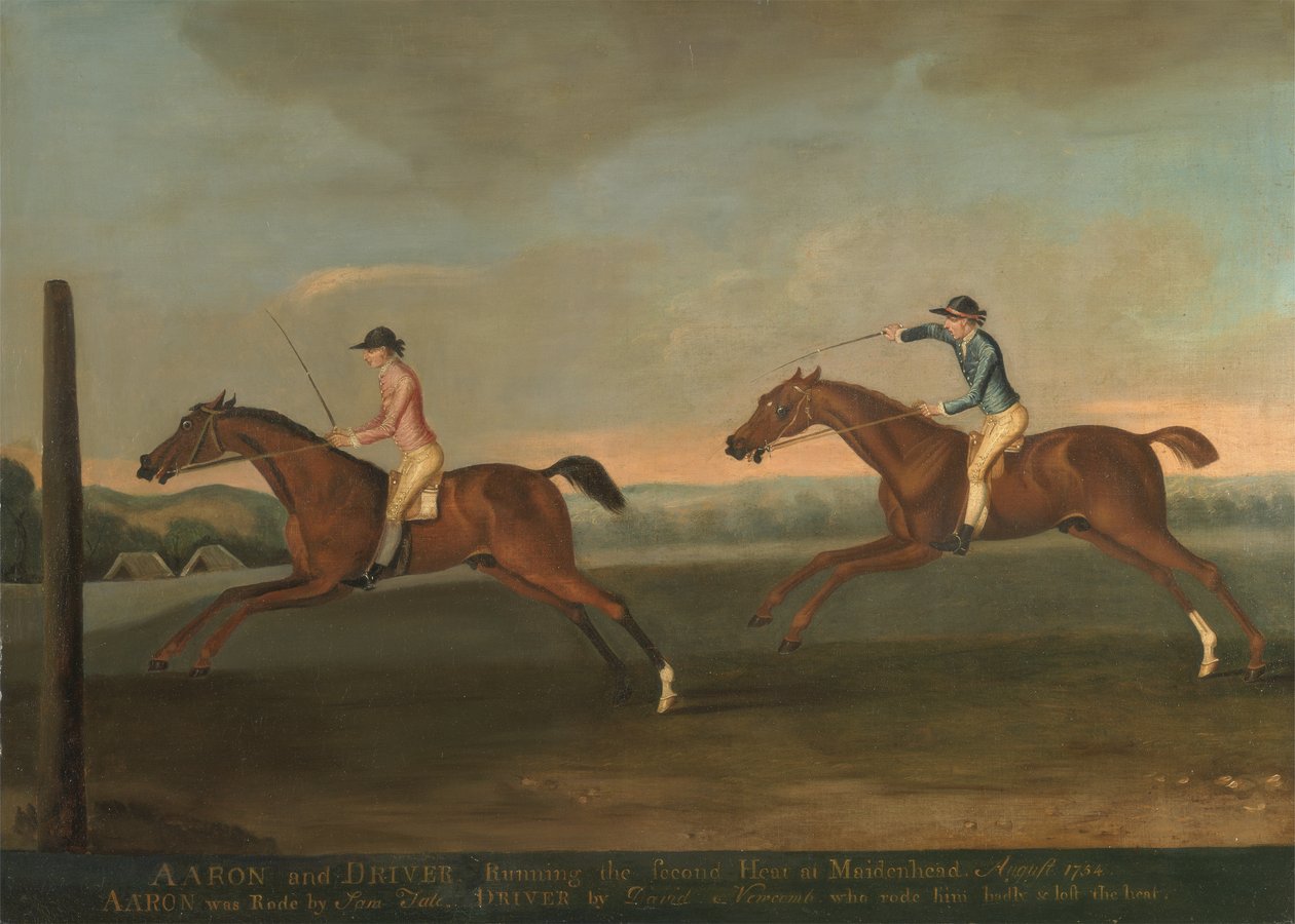 1754年8月、メイデンヘッドでのアーロンとドライバーの対決：アーロンが2番目のヒートに勝利、1754年頃 作： リチャード・ローパー