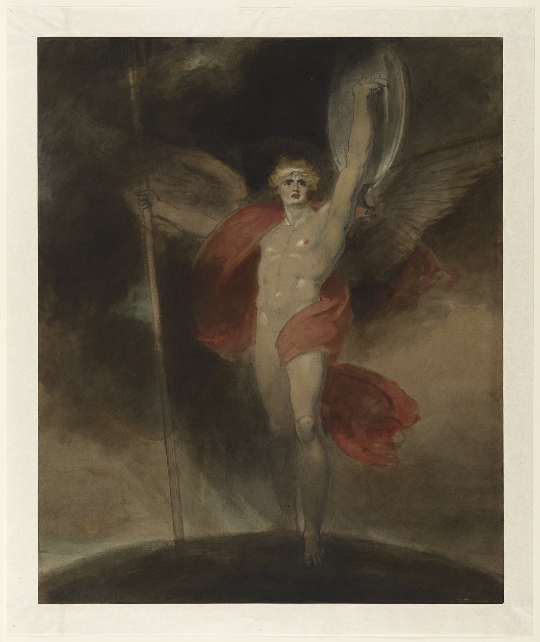 Satan Alarmd、c.1790s（水彩、ペン、インク、ガッシュ、敷き紙に鉛筆で） 作： リチャード・ウェストール