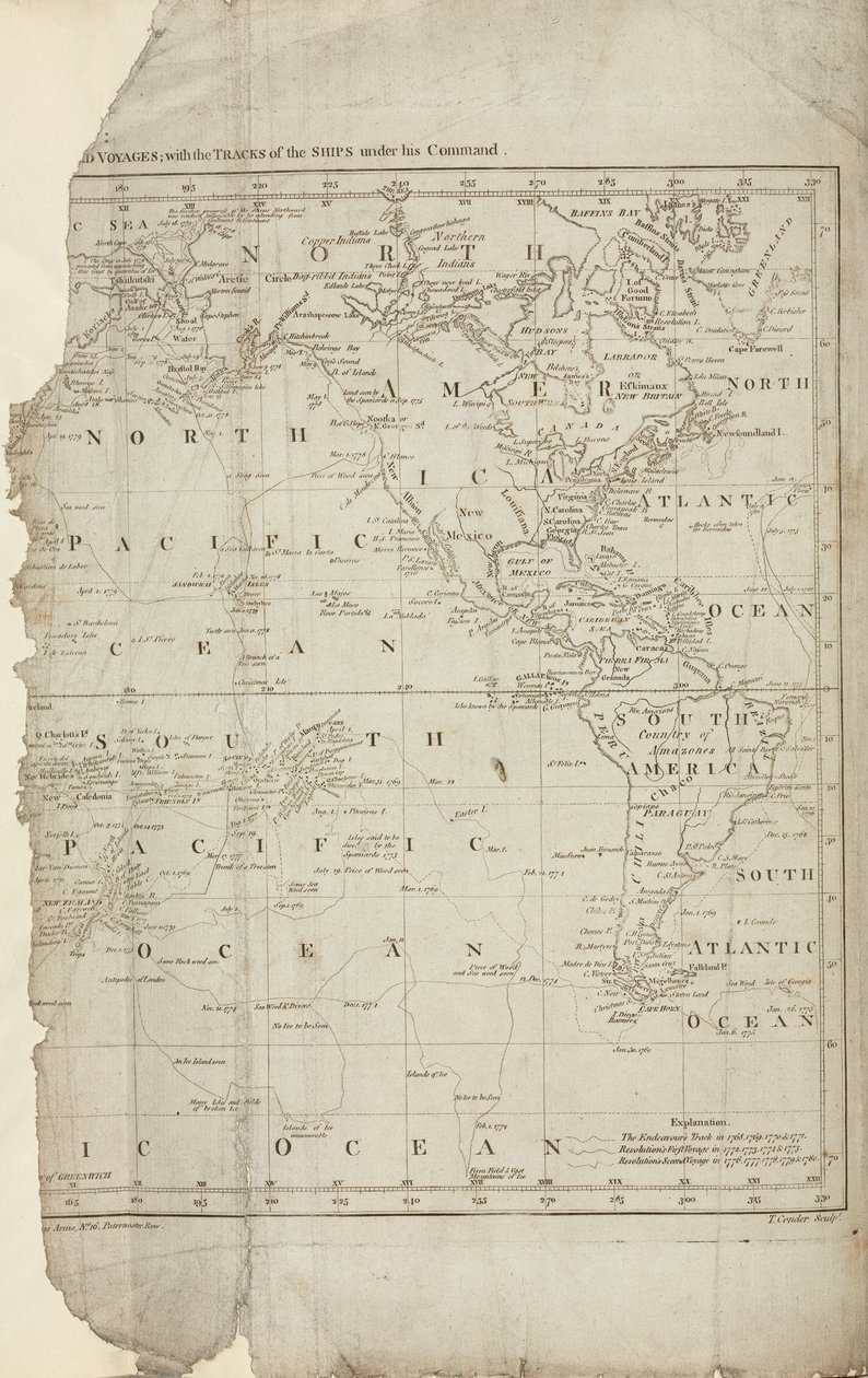 クックの航海の地図、1780年頃 作： リチャード（後）パパ