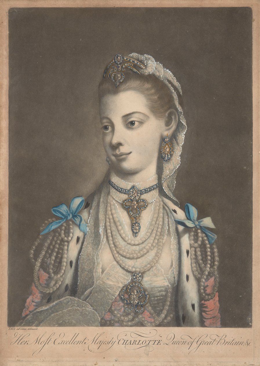 シャーロット女王、1762年頃（版画） 作： リチャード・パーセル