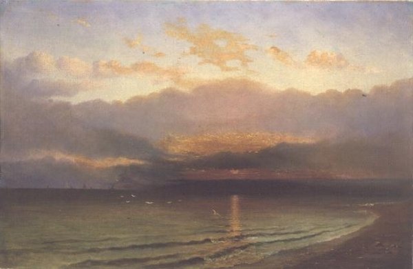 ヨークシャー海岸の夕日 作： リチャードウェザリル