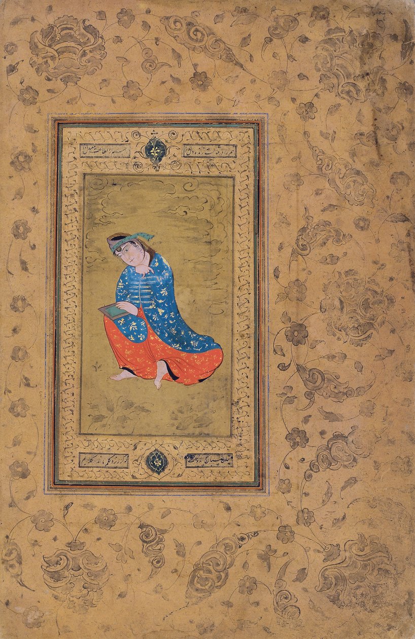 青とオレンジの王女、c.1575（紙に不透明なトイレ） 作： リザ・イ・アッバシ