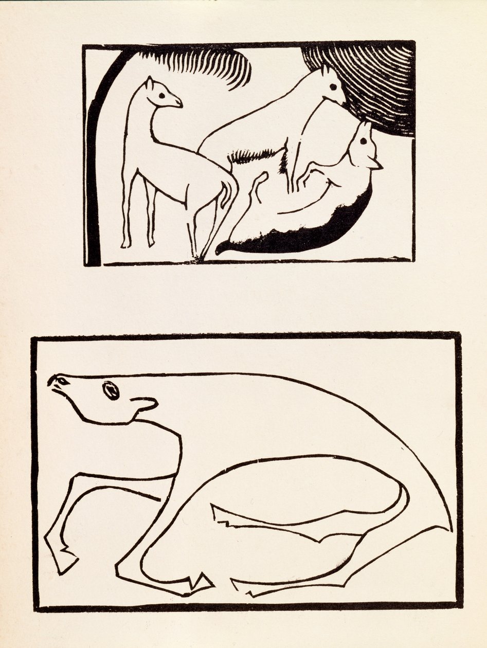 動物、7人のアーティストによる木版画を含むボリュームからのイラスト、Omega Workshops Ltd、ロンドン発行、1918年の木版画 作： ロアルド・クリスチャン