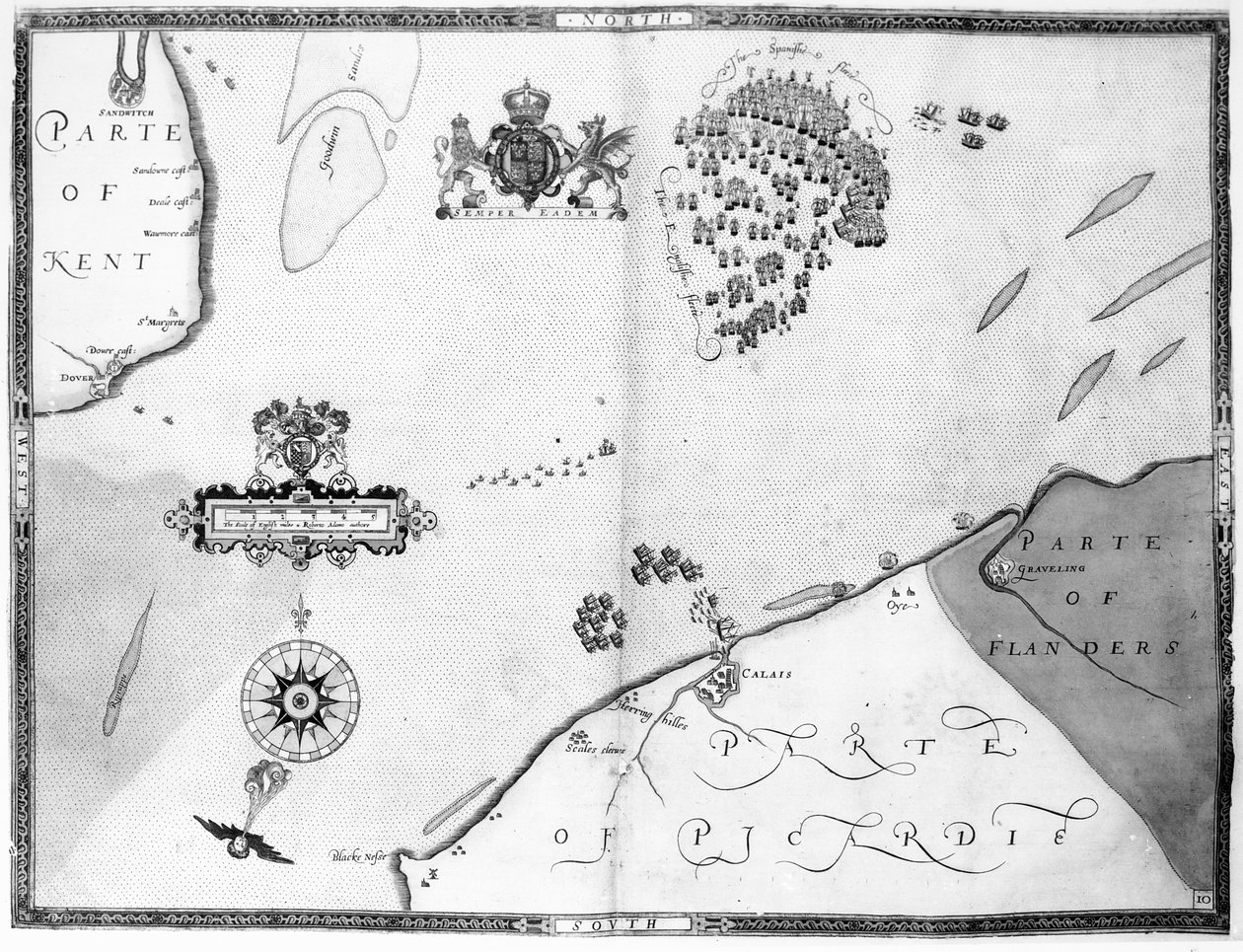 1588年のオーガスティンライサーによって彫刻されたアルマダ艦隊のルートを示すマップNo.10 作： ロバート・アダムス
