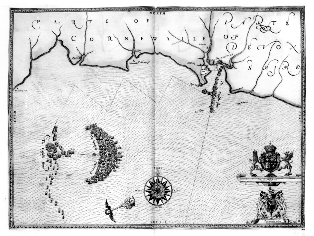 地図No.2オーガスティンライサーによって彫刻されたアルマダ艦隊のルートを示す、1588 作： ロバート・アダムス
