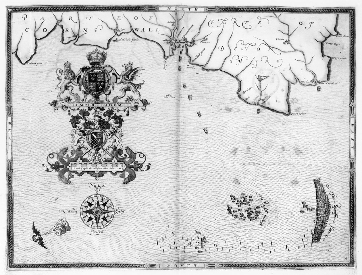 地図No.4アウグスティヌス・リザーによって刻まれたアルマダ艦隊のルートを示す。 1588 作： ロバート・アダムス