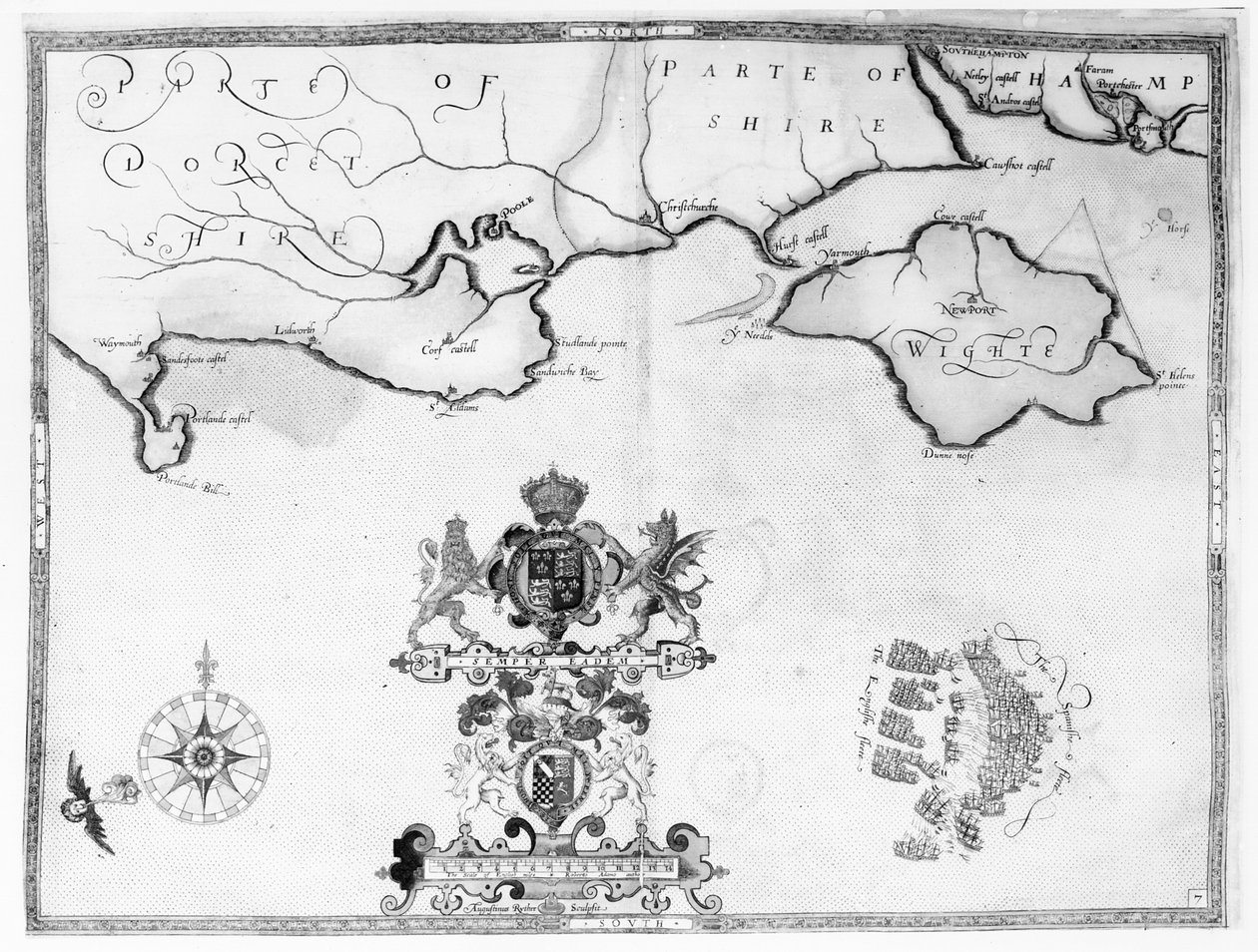1588年のオーガスティンライサーによって彫刻されたアルマダ艦隊のルートを示すマップNo.7 作： ロバート・アダムス