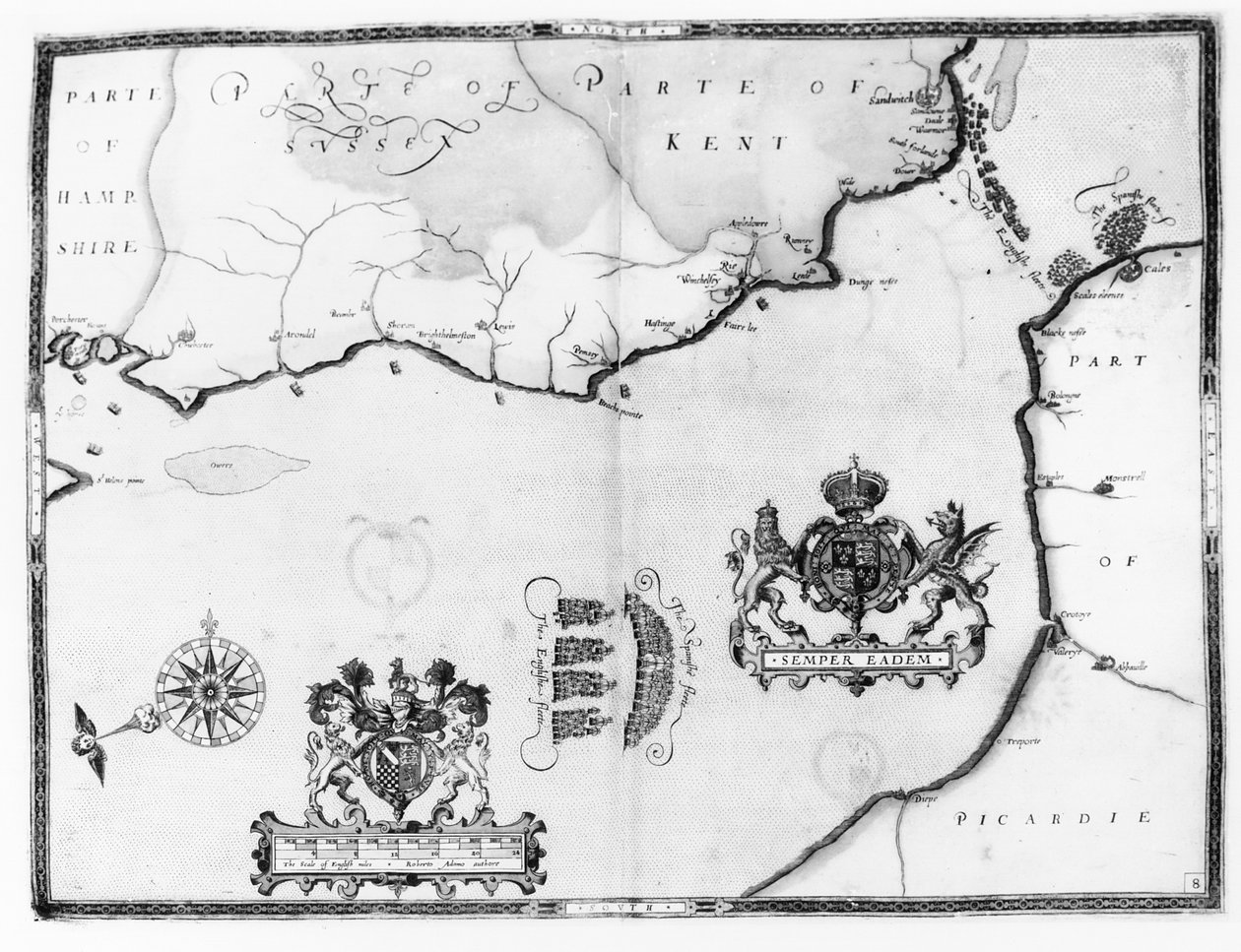 1588年のオーガスティンライサーによって刻まれたアルマダ艦隊のルートを示すマップNo.8 作： ロバート・アダムス
