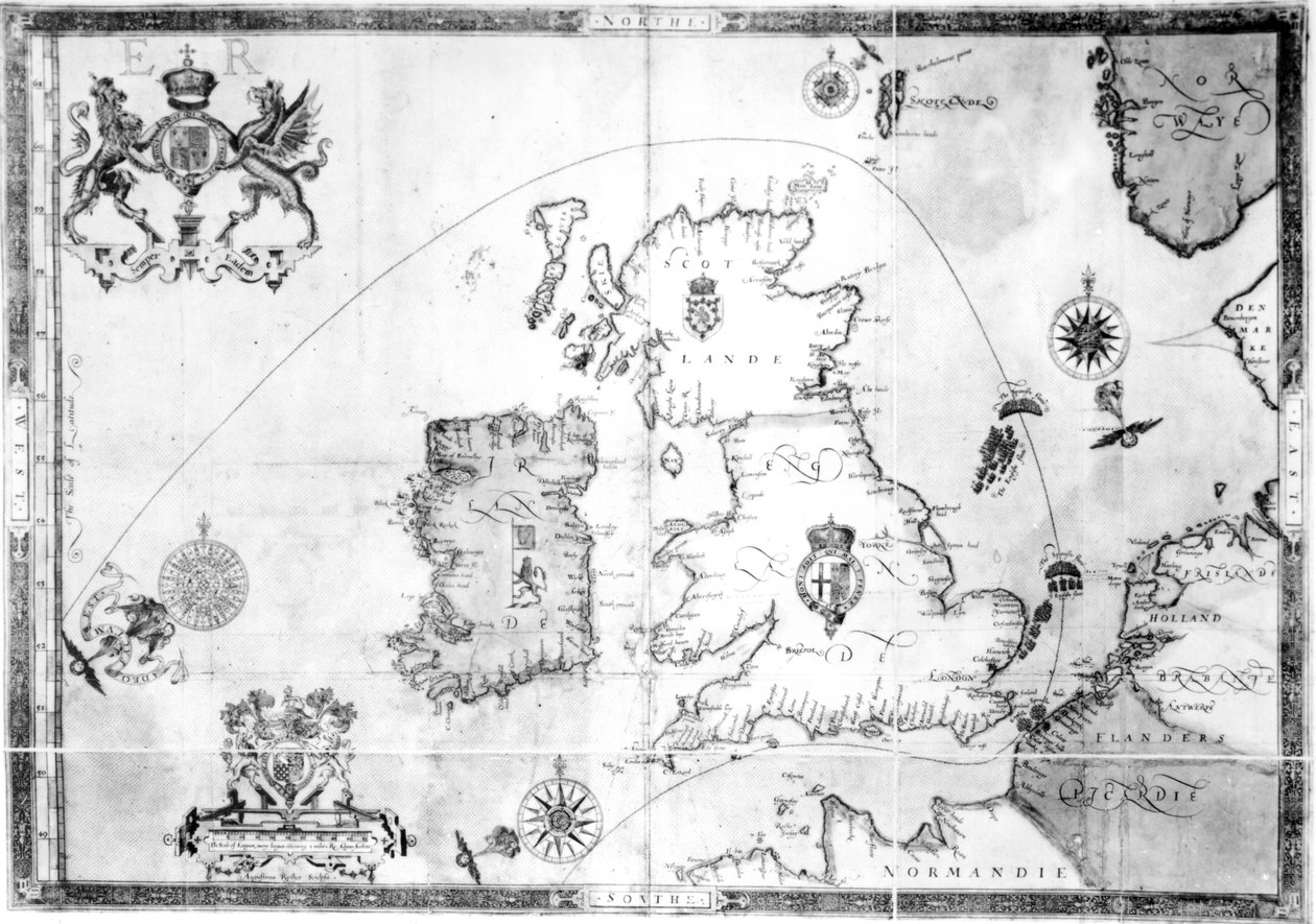 オーガスティンライサーによって彫刻されたアルマダ艦隊のルートを示す地図、1588 作： ロバート・アダムス