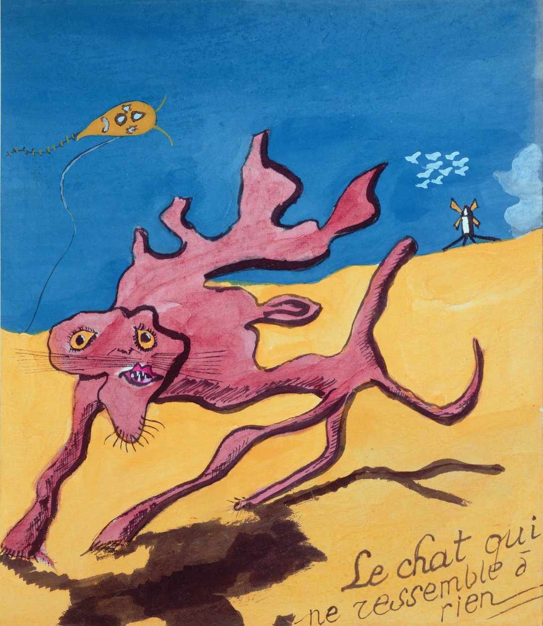 地球上の何にも似ていない猫、ロバートデスノスによる詩「La Menagerie de Tristan」の手書きコレクションのイラスト、1932 作： ロバート・デスノス