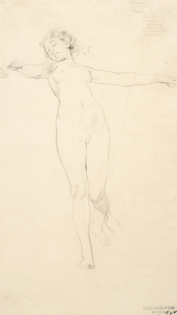 立っている女性のヌードのスケッチ、おそらくムードトゥミュージックの壁画、1893-95 作： ロバートフレデリックブルーム