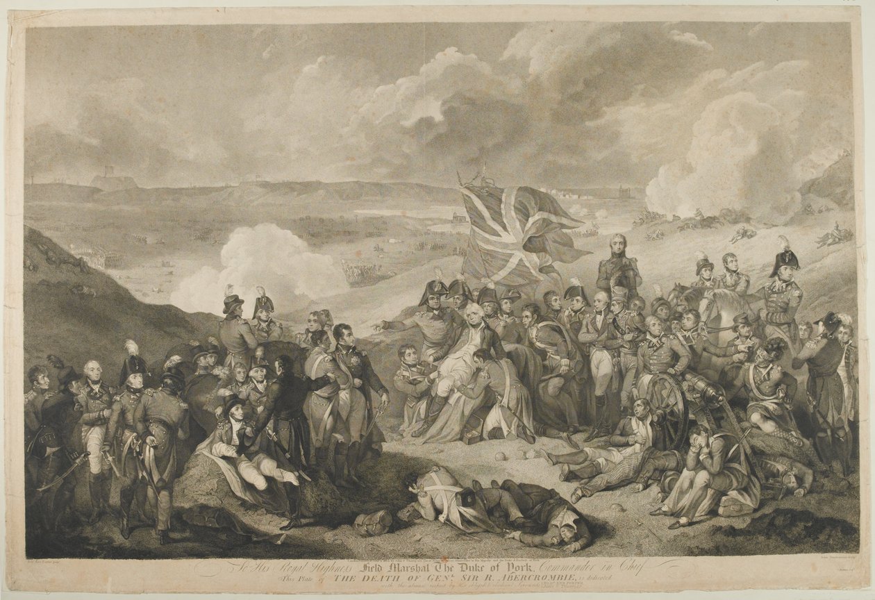 アレクサンドリアの戦いでのアバクロンビー将軍の死、1801年3月21日、J。ベンドラミニの彫刻、1804年発行 作： ロバート・カー・ポーター