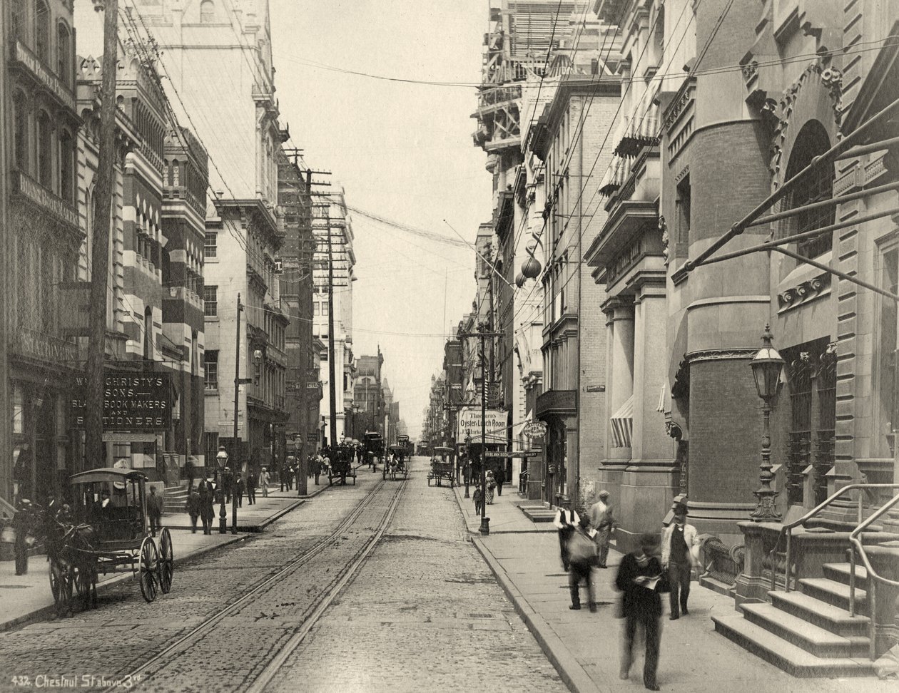 チェストナットストリート、3rdストリートの西、1885年頃（白黒写真） 作： ロバート・ニューウェル