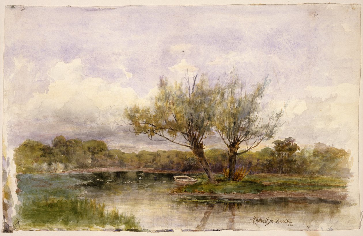 風景、1881年（紙と紙とグラファイト） 作： ロバート・ウォード・ファン・ボスケルク